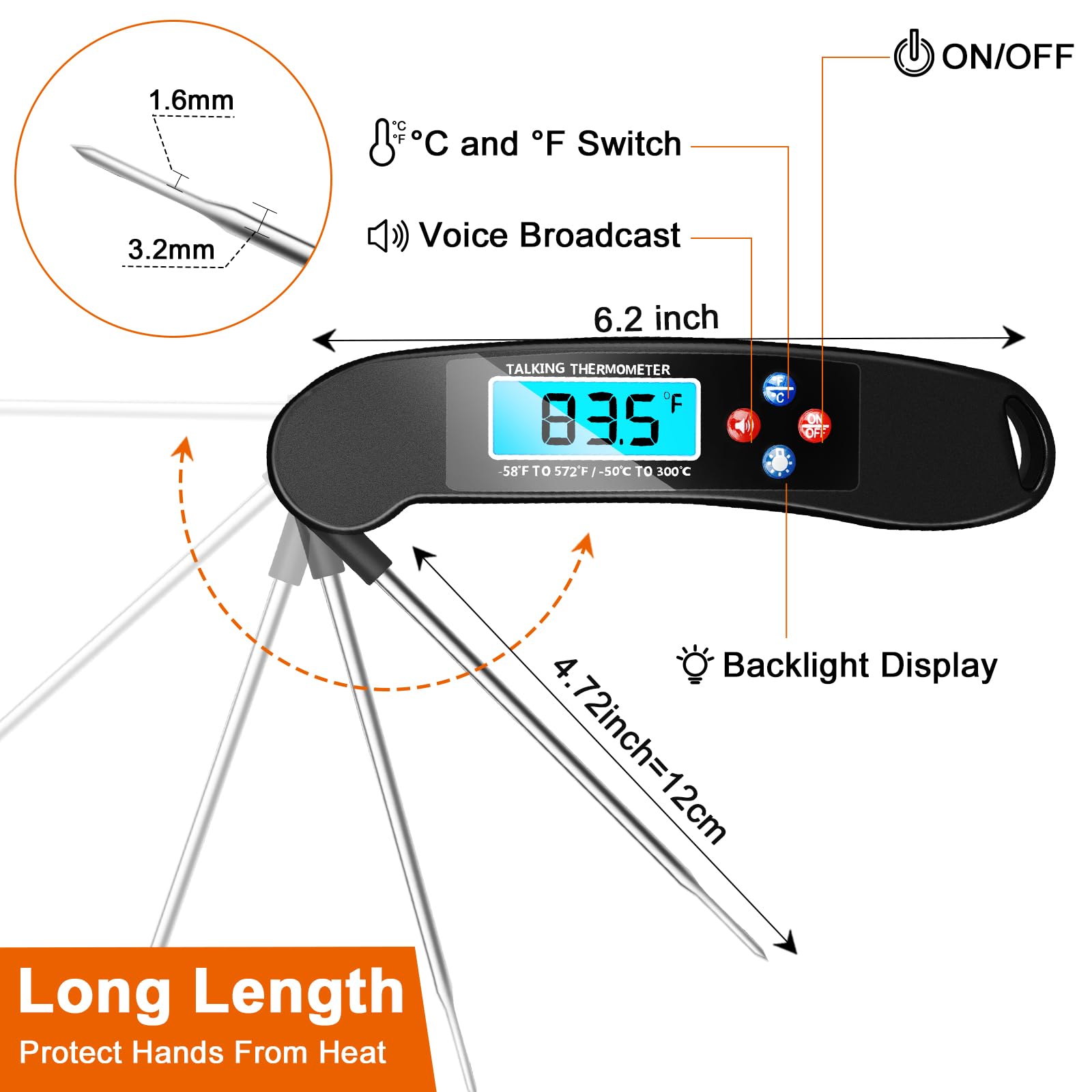 Awaiymi large LCD blue backlight enables quick checks while grilling.