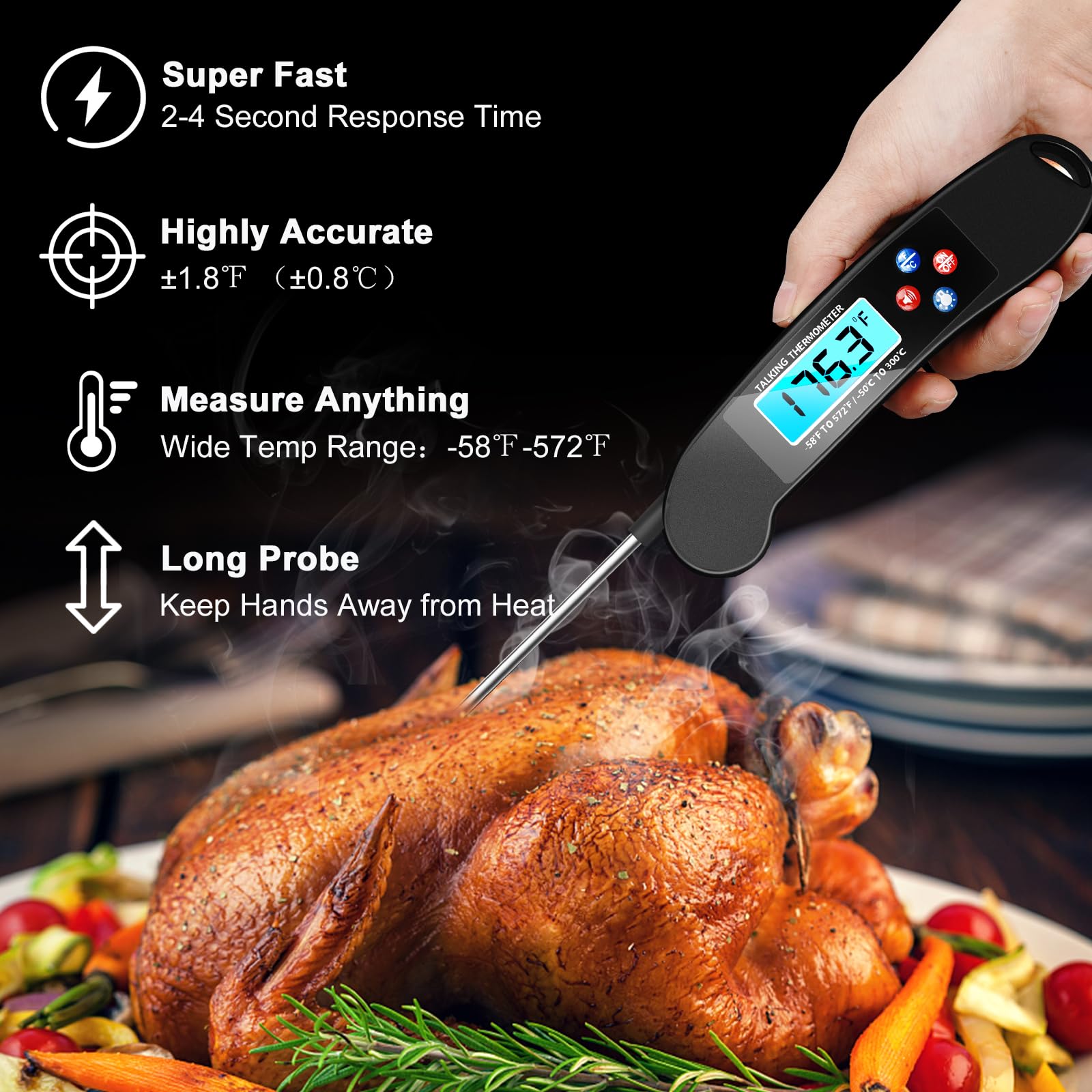 Awaiymi thermometer voice broadcast for easy readings in dim kitchens.