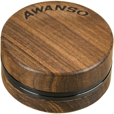 Awanso 2-piece grinder walnut wood close-up showing ergonomic grip.