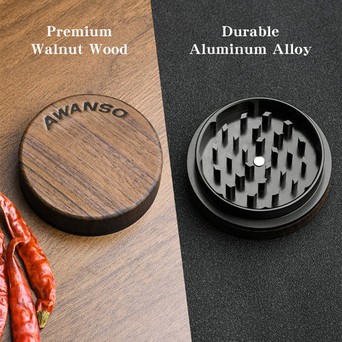 Awanso walnut wood grinder ergonomic grip for comfortable daily use.