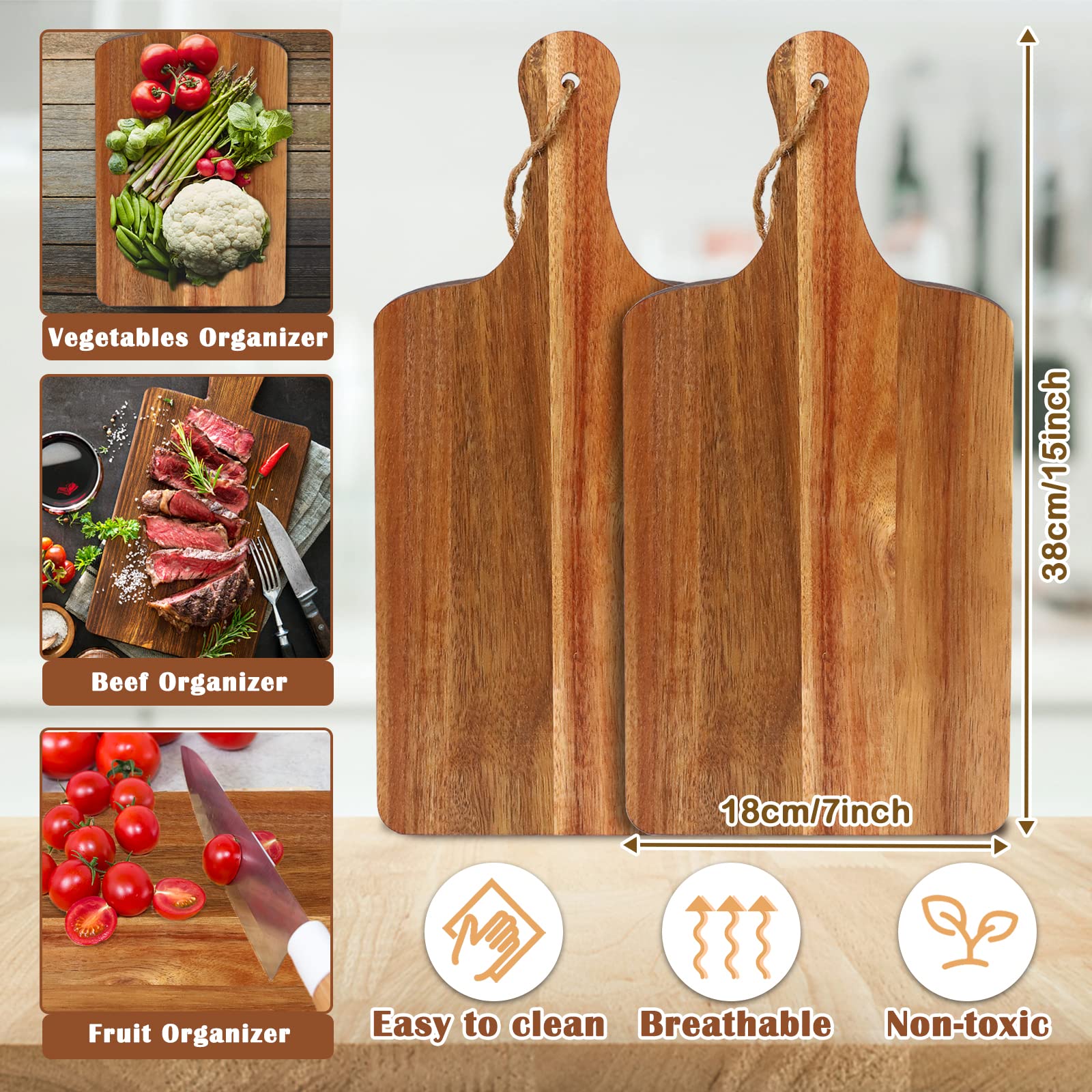 Aweyka acacia wood cutting board 15x7 inches in use for meat and veggie prep.
