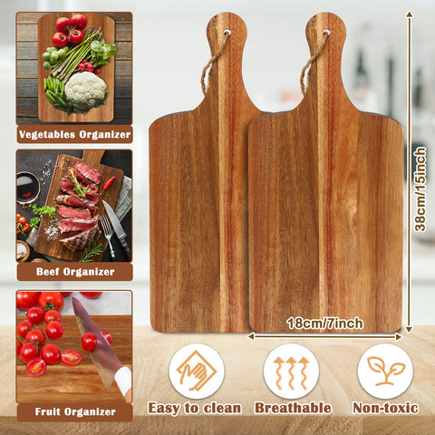 Aweyka acacia wood cutting board 15x7 inches in use for meat and veggie prep.