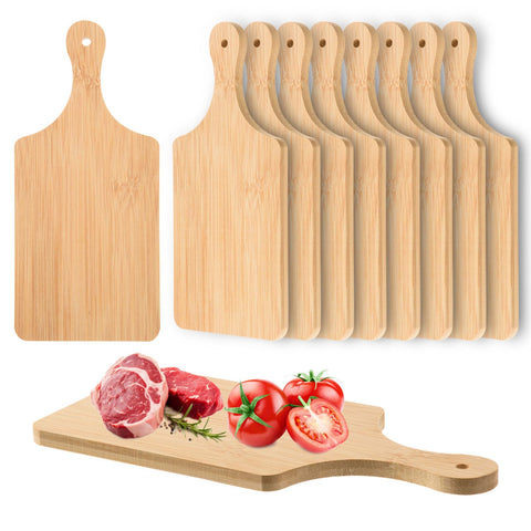 AWIZOM bamboo cutting board with handle for easy grip and wall storage.