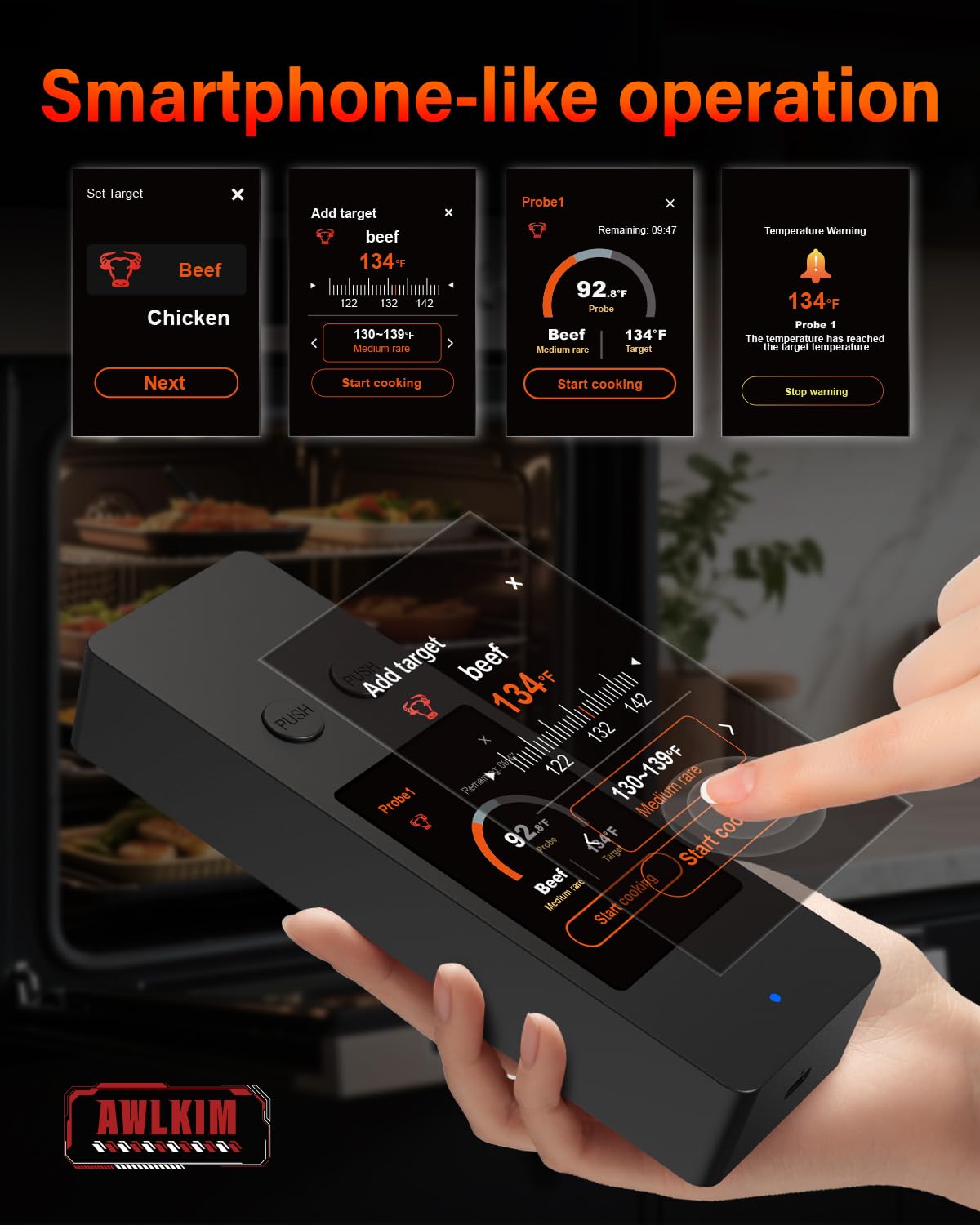 AWLKIM double-probe thermometer enabling simultaneous monitoring of two foods