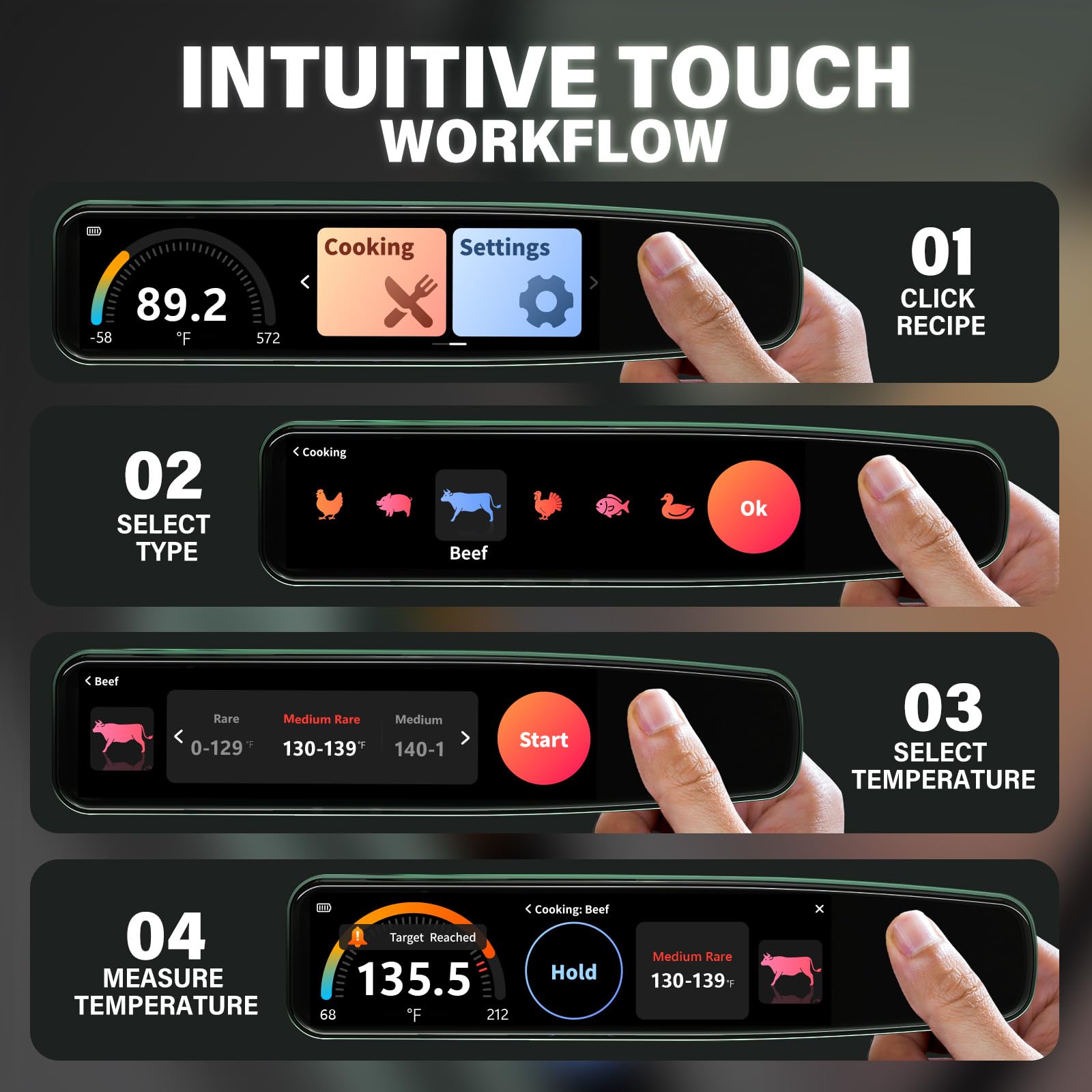 IP68 waterproof AWLKIM thermometer with easy to clean display