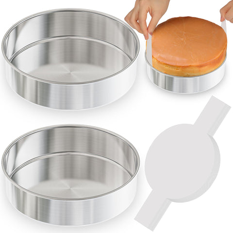 AWTBDP 8-inch round cake pans set, durable stainless steel for even baking.