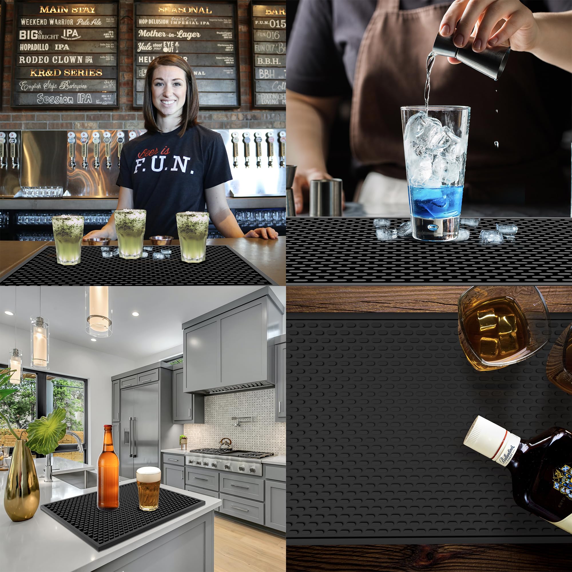 AXIESO durable flat bar mat design prevents tipping and glass breakage