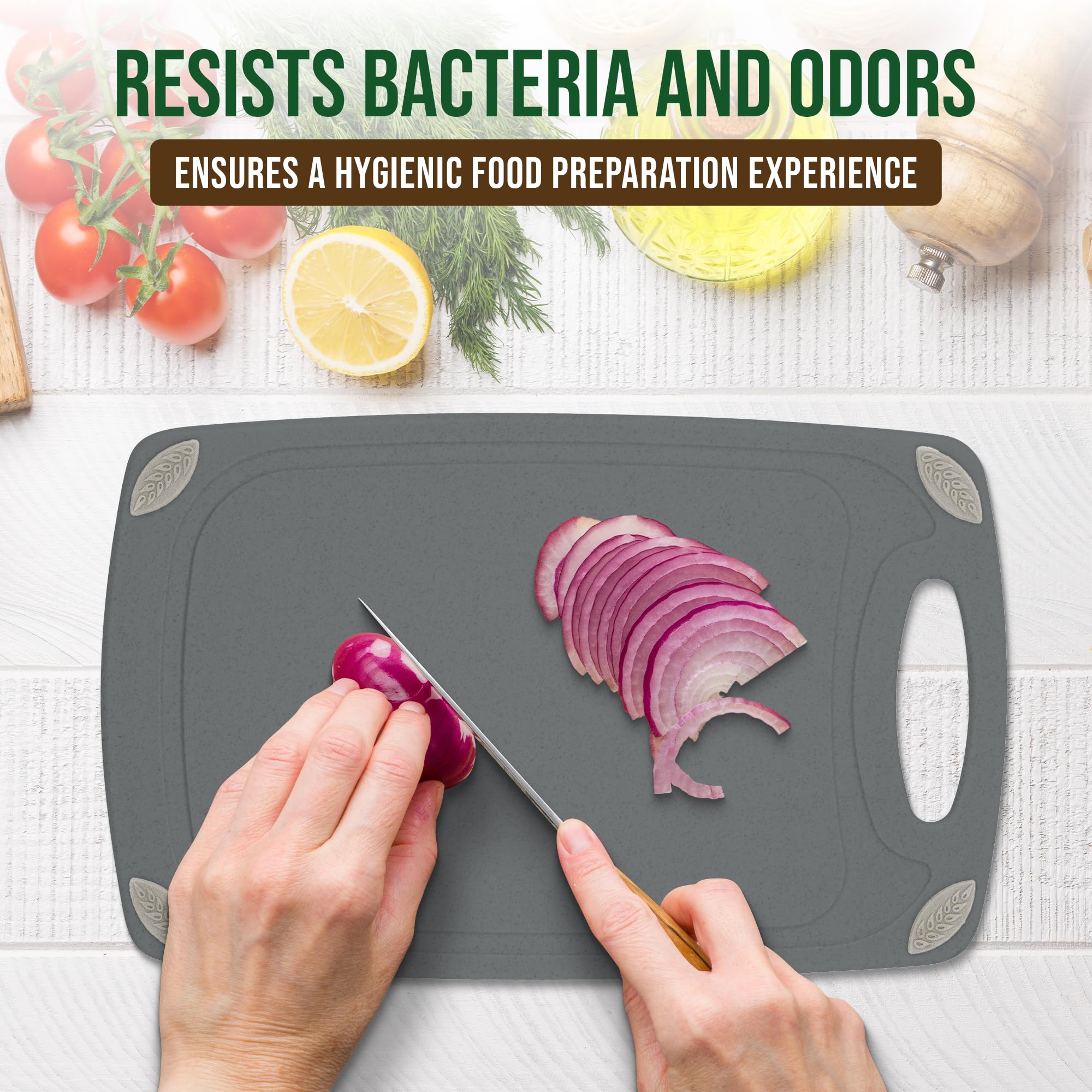 AXIOM CREATIONS BPA-free board supports safe food prep.