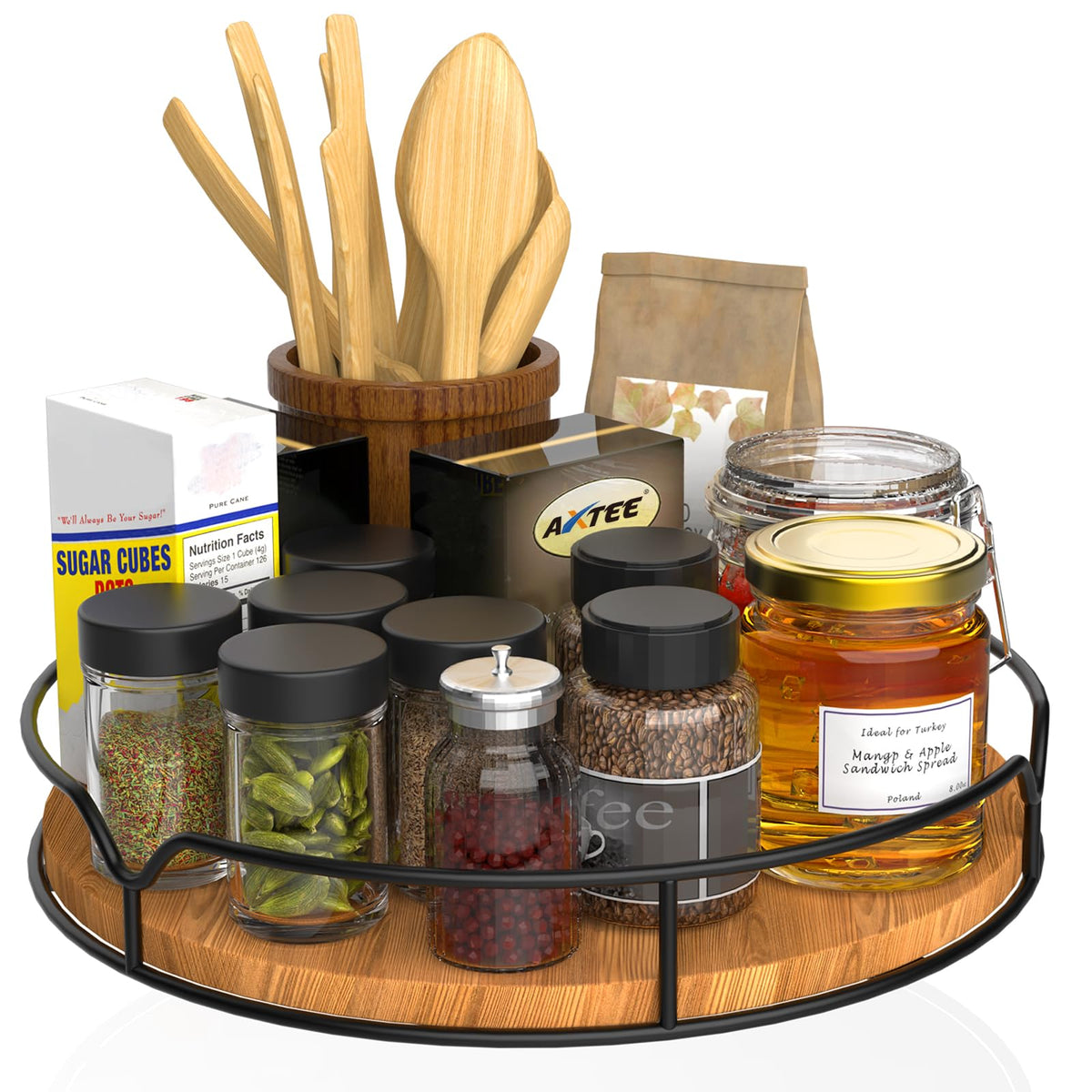AXTEE Lazy Susan on a spice rack for easy access to seasonings