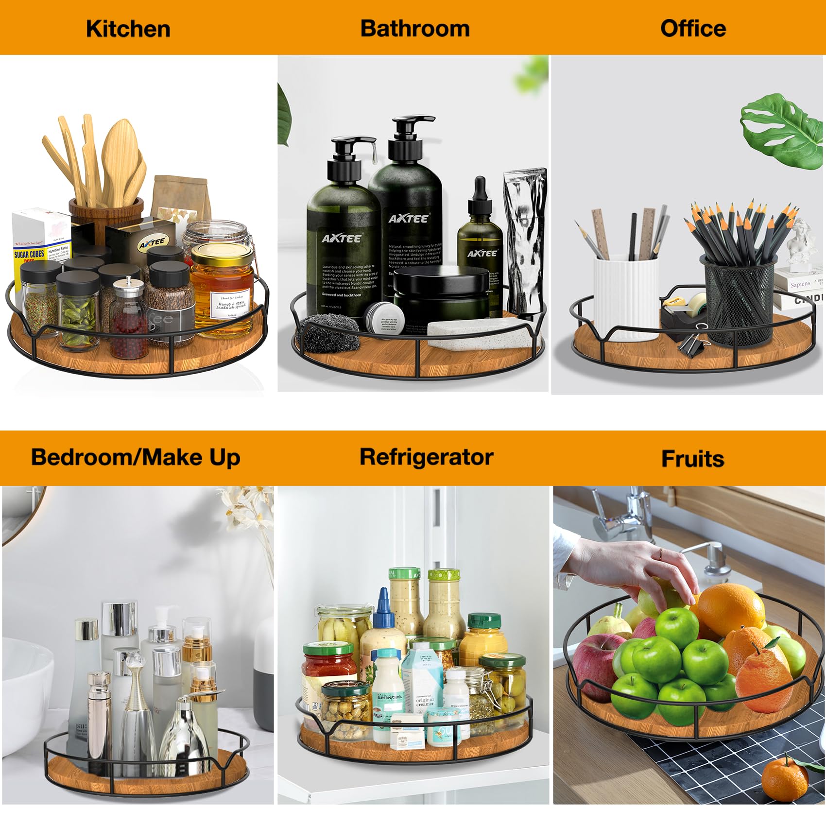 AXTEE Lazy Susan used as makeup organizer to save vanity space