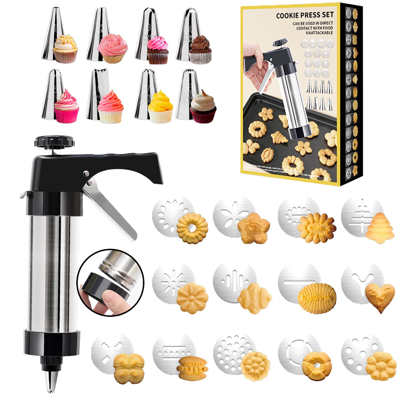 AXWATDEI cookie press gun in black, close-up view for confident cookie shaping