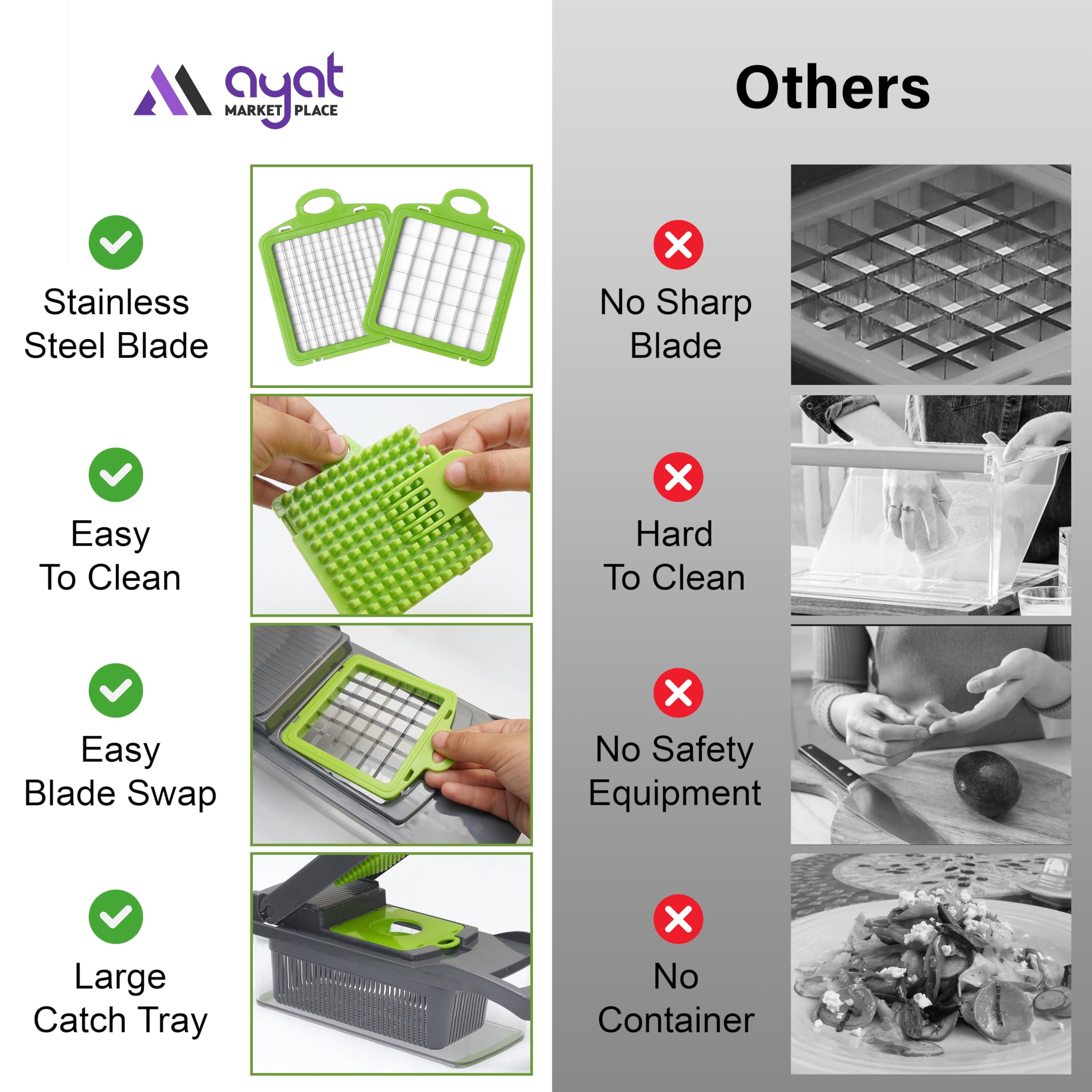 AYAT MARKETPLACE chopper with accessories including blade storage and peeler for efficient tasks.
