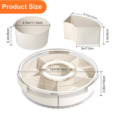 AYauGamA rotating tray highlights 360-degree access to fruits, nuts, and treats.