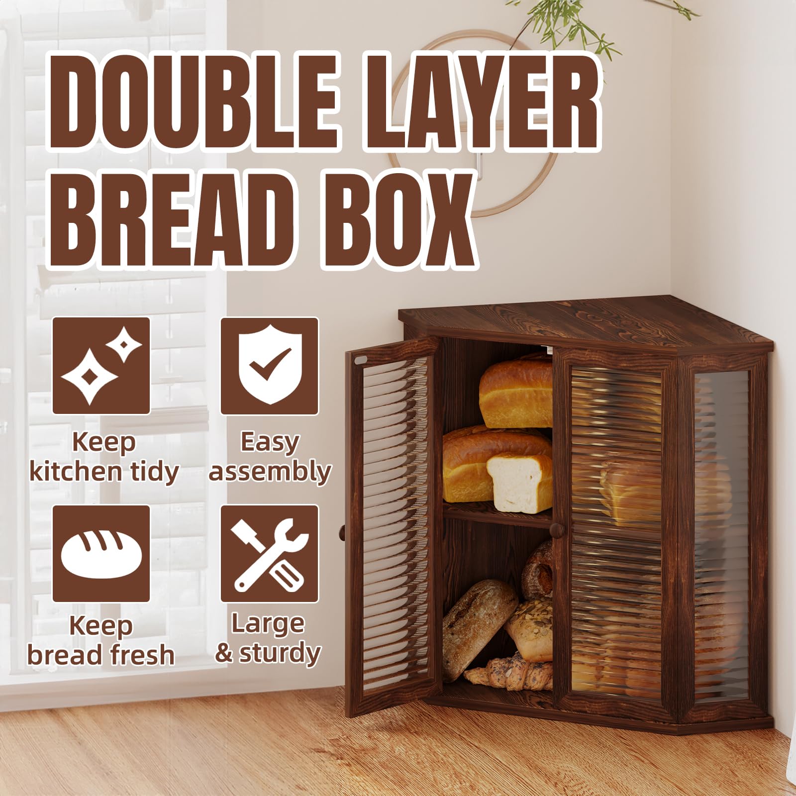 Aycarzcy corner bread box side view showing compact footprint for countertop use.