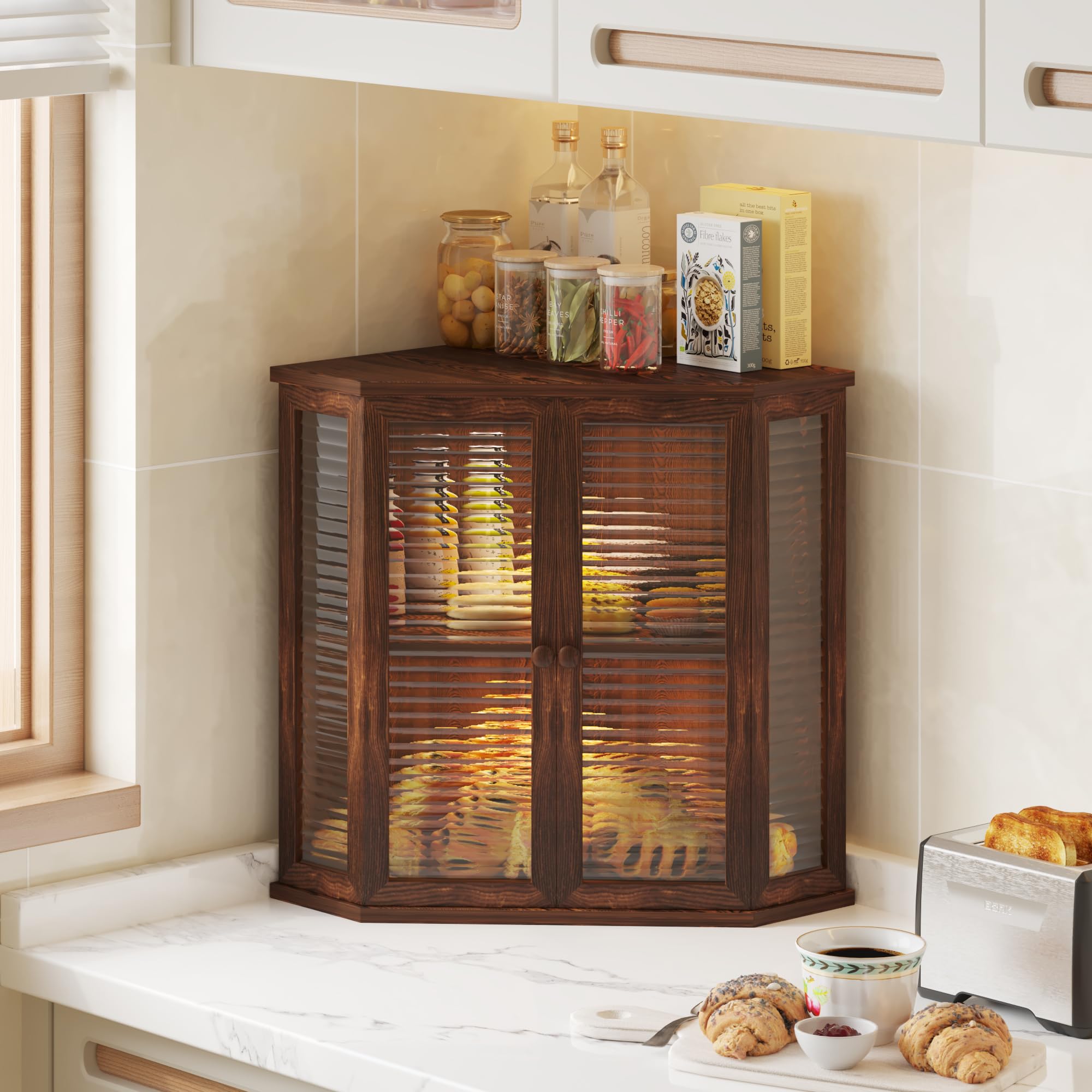 Aycarzcy wave-patterned glass door adds elegance while protecting bread.
