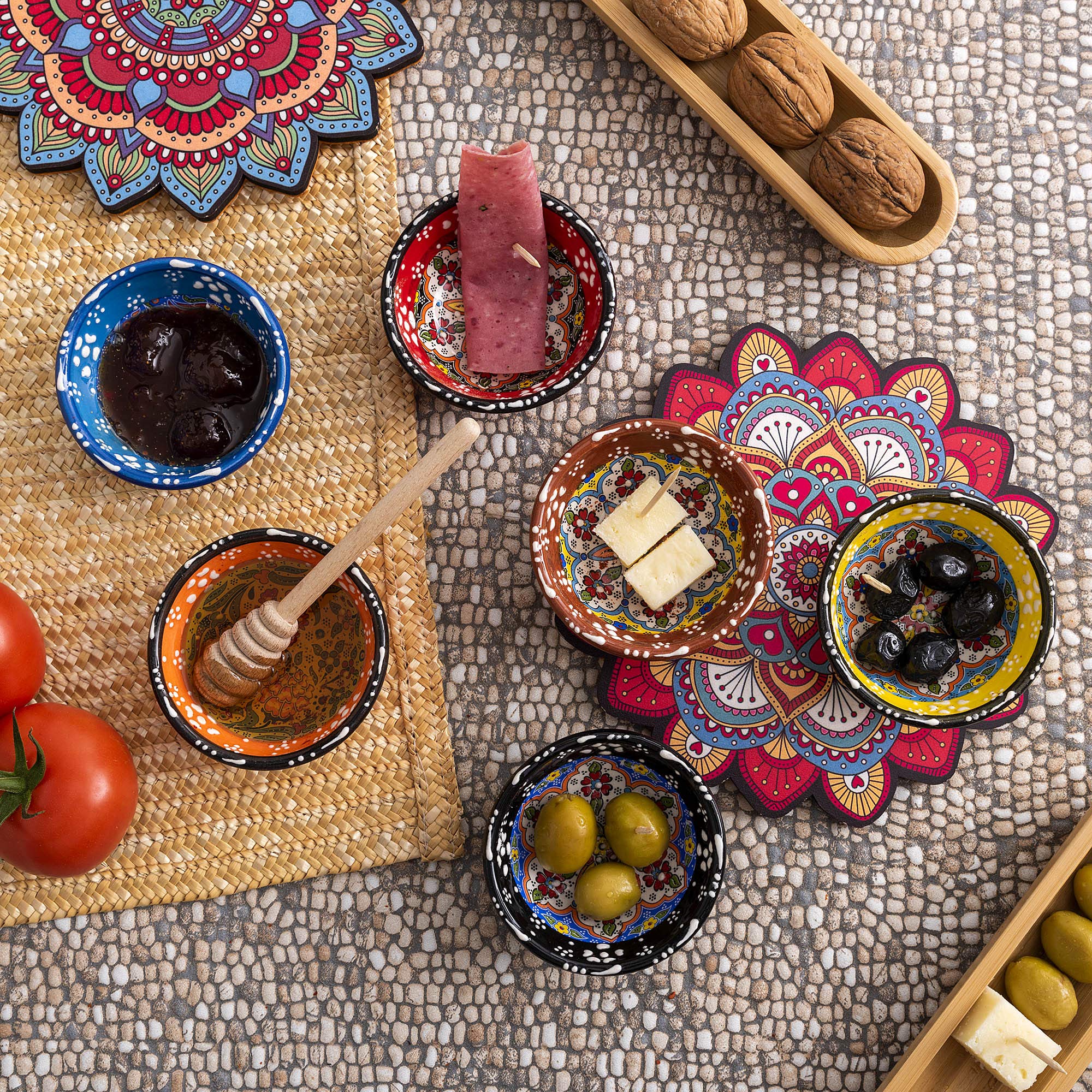 Ayennur colorful floral design bowls brighten table decor and display.