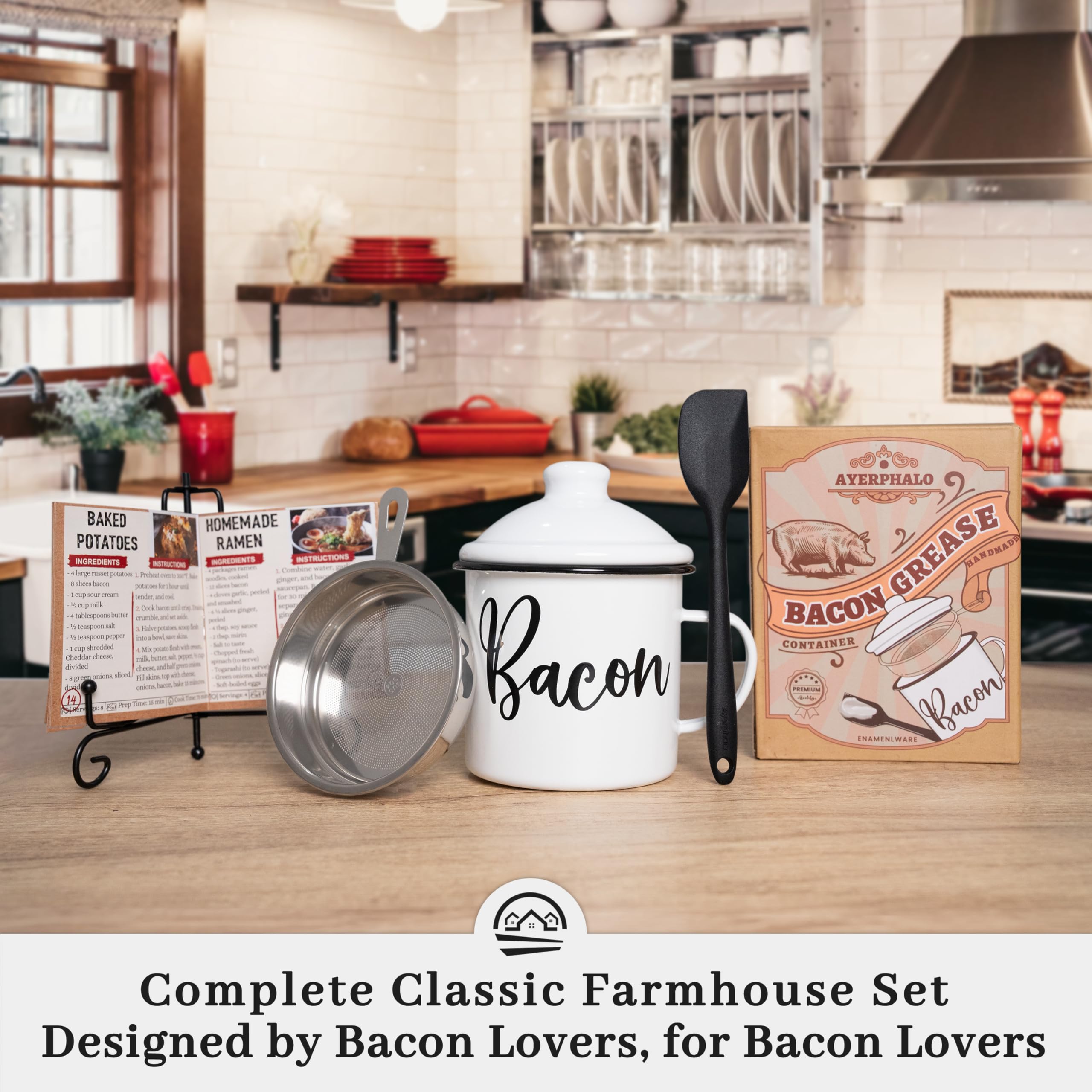 Ayerphalo gift-ready bacon grease container enhances kitchen decor and usability