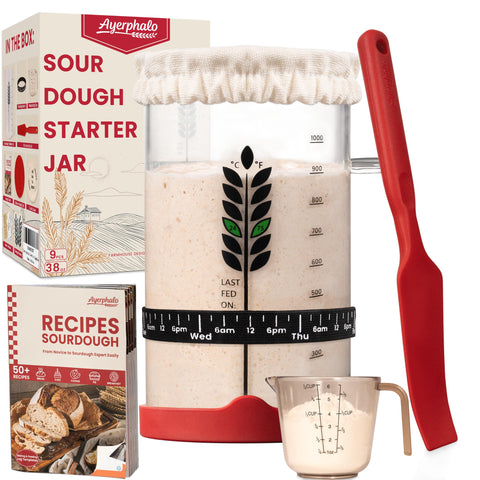 Ayerphalo sourdough starter jar 38oz for easy feeding and monitoring.