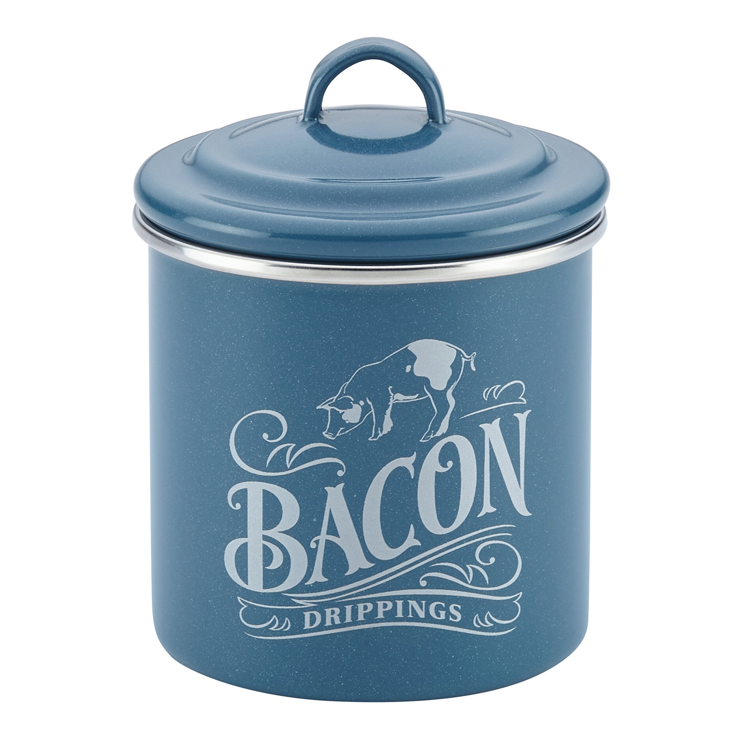 Ayesha bacon grease can with Twilight Teal Blue lid for secure grease storage.