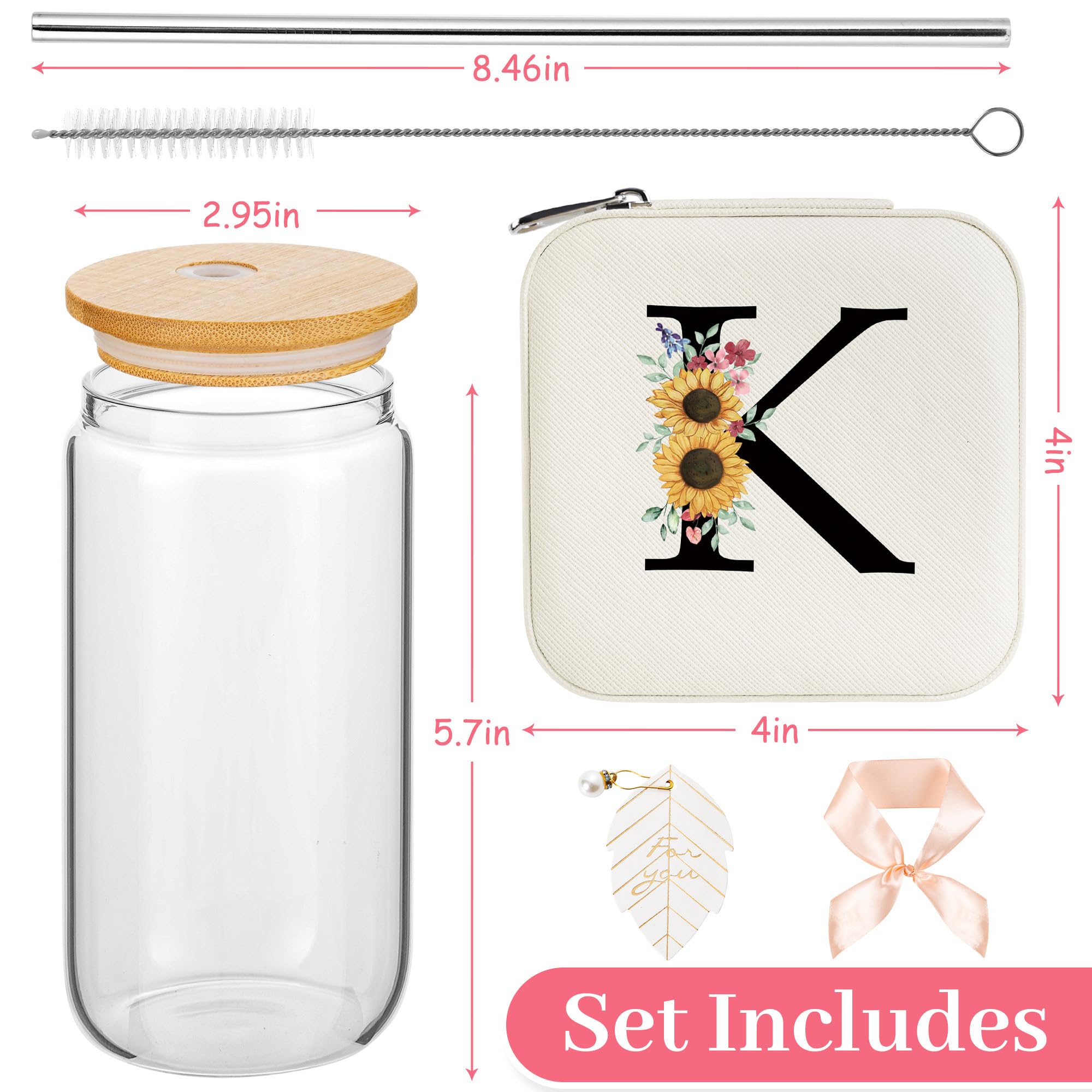 AYGXU 16 oz glass cup with bamboo lid and straw, leak-resistant and travel-friendly.