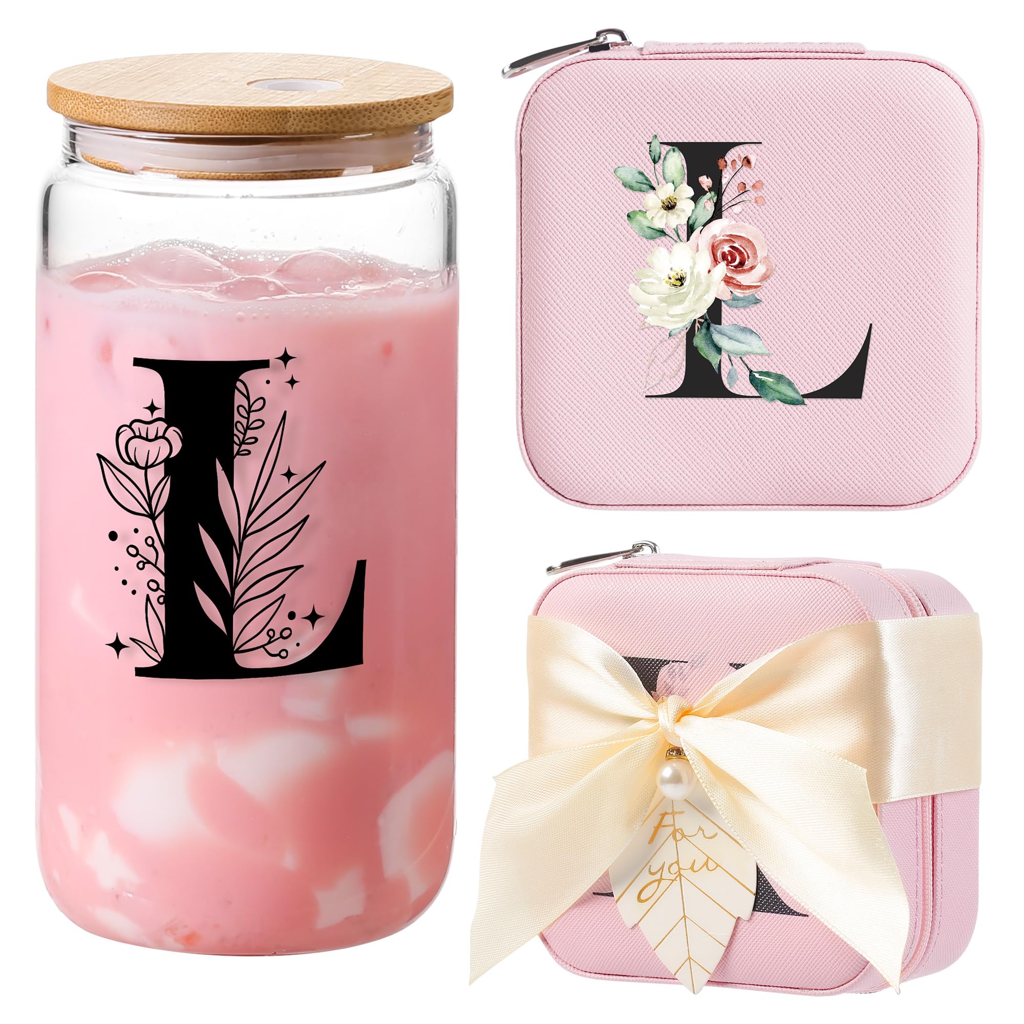 AYGXU pink travel jewelry storage box with initials for personalized gifting.