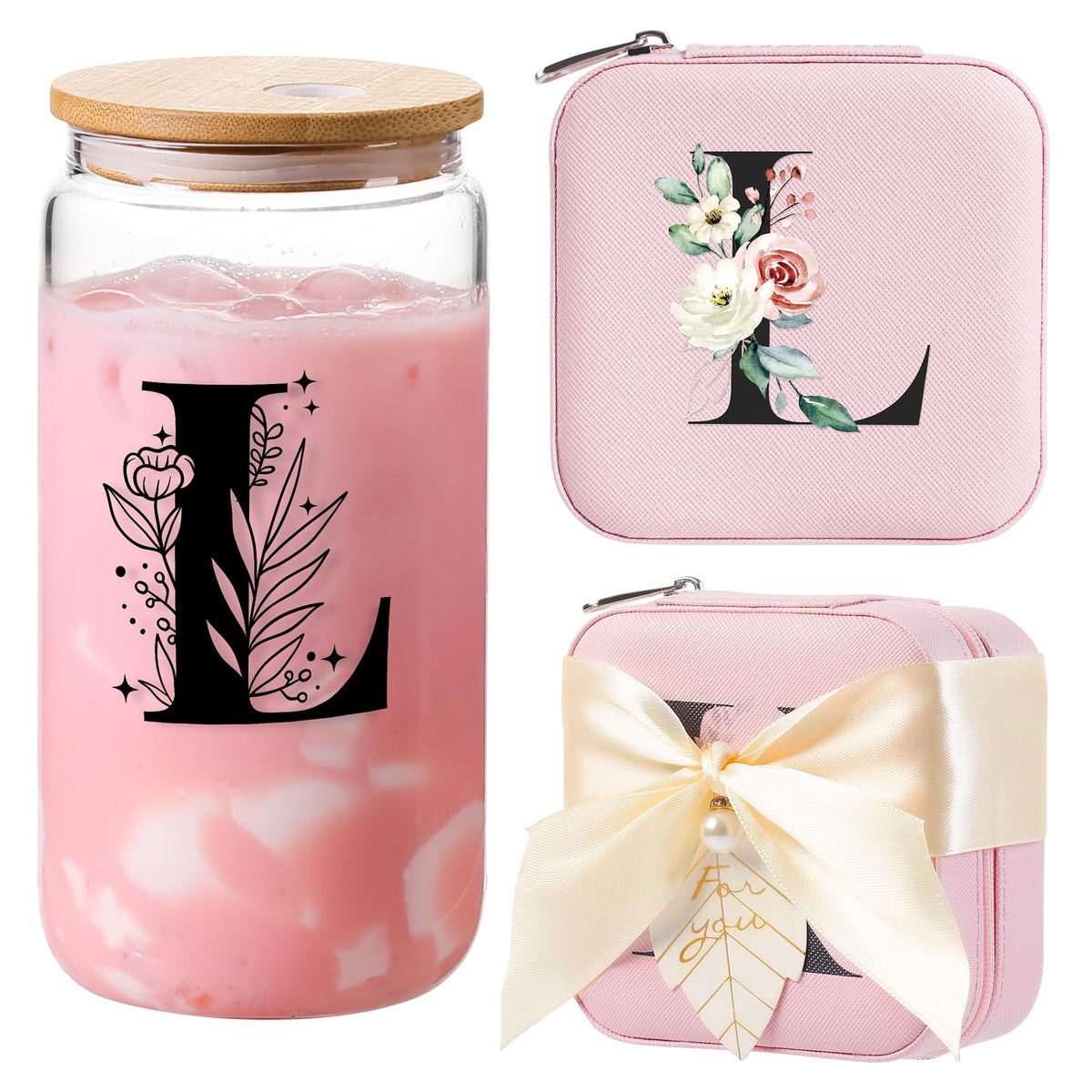 AYGXU pink travel jewelry storage box with initials for personalized gifting.