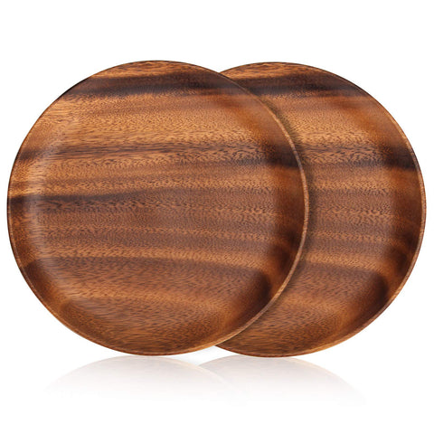 Ayiaren 2pc 10-inch acacia wood dinner plates set, showing natural grain for elegant serving