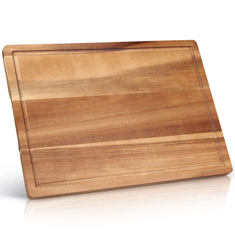 Ayiaren acacia cutting board top view with natural grain and smooth finish for daily prep.