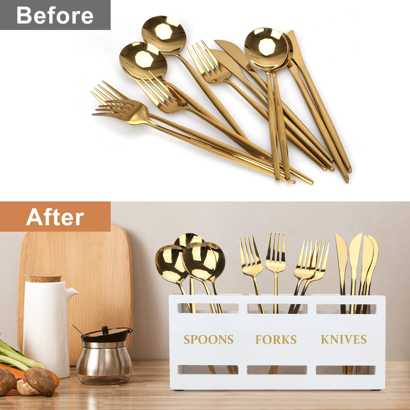 Ayiaren wooden organizer combines natural style with practical storage on countertops.