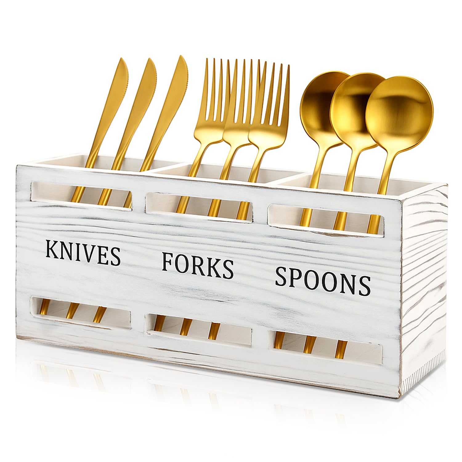 Ayiaren Farmhouse wooden utensil caddy front view for counter organization.