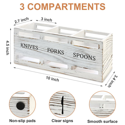 Ayiaren Farmhouse wooden utensil caddy with large capacity for spoons forks knives.