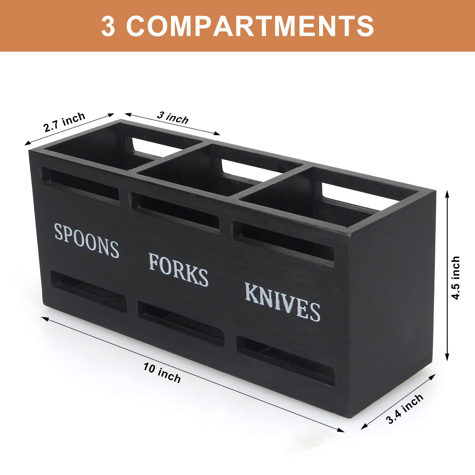 Ayiaren flatware caddy features cutouts to identify utensils without touching the eating ends.