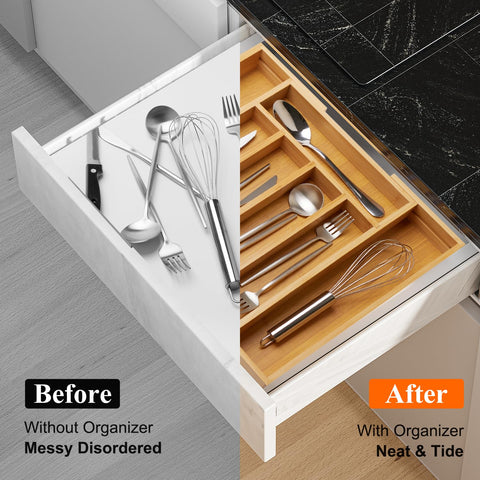 Ayiaren kitchen drawer organizer in use inside a tidy drawer