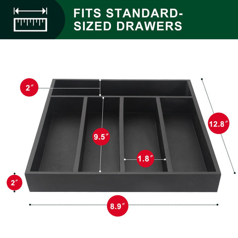 A reinforced-base wood tray delivers durable storage for kitchen tools