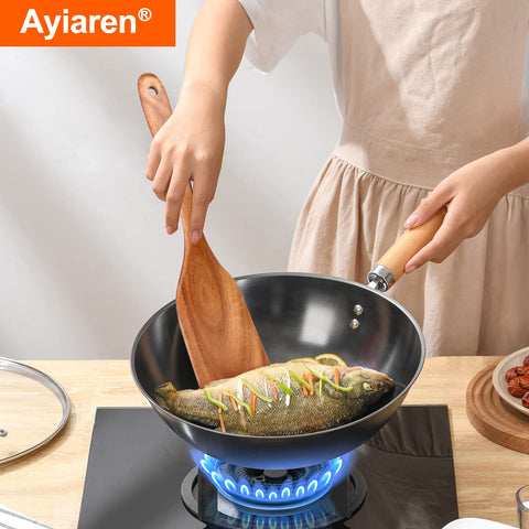 Ayiaren teak spatula scraper, ideal for gentle pan deglazing