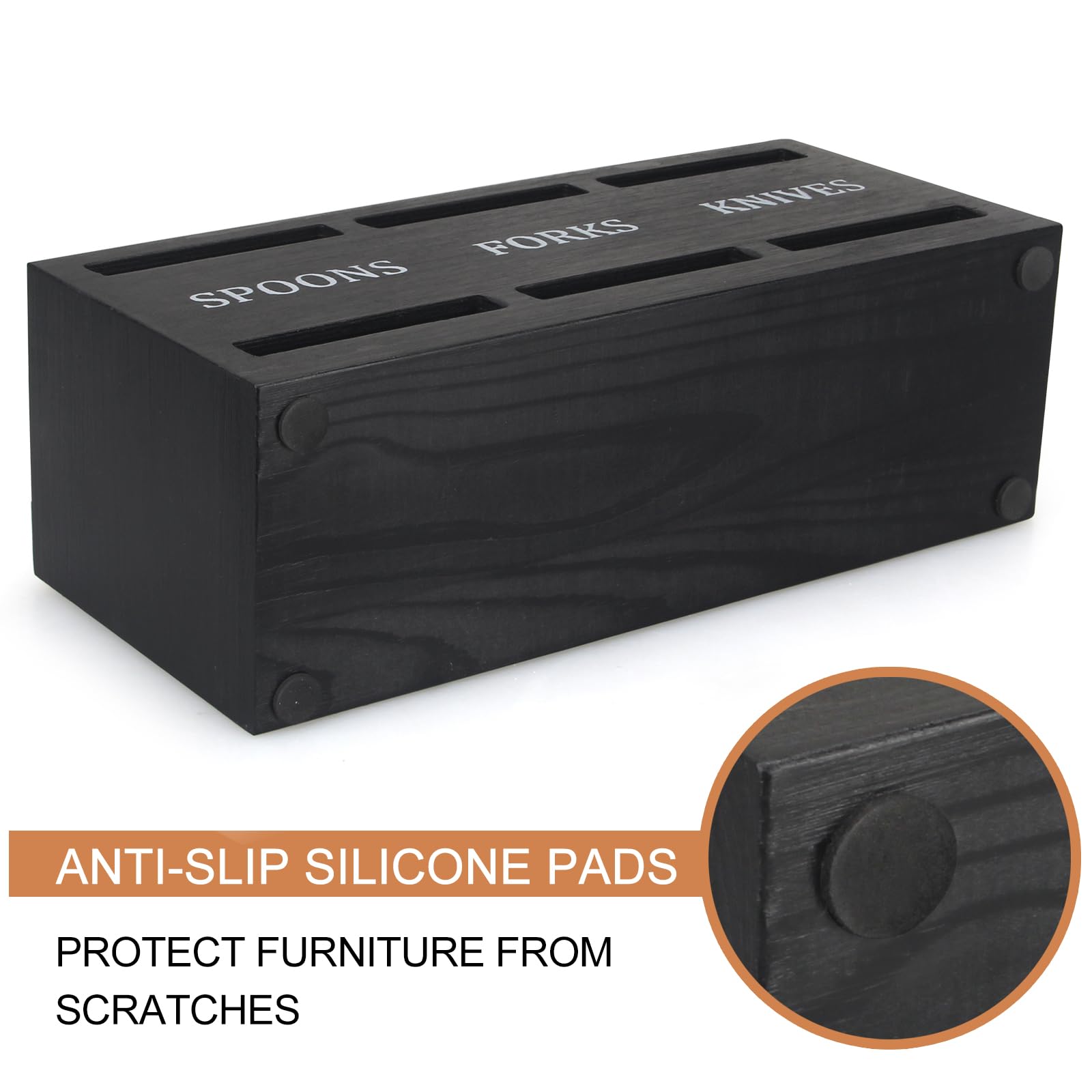 Ayiaren three-compartment caddy preserves separation of utensils for quick selection.