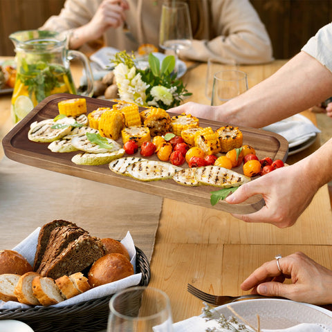 Ayiaren wood tray snack plates showcase rustic farmhouse charm for casual entertaining.