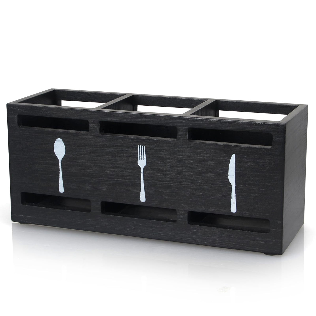 Ayiaren wooden silverware holder with three compartments keeps spoons, forks, and knives organized.