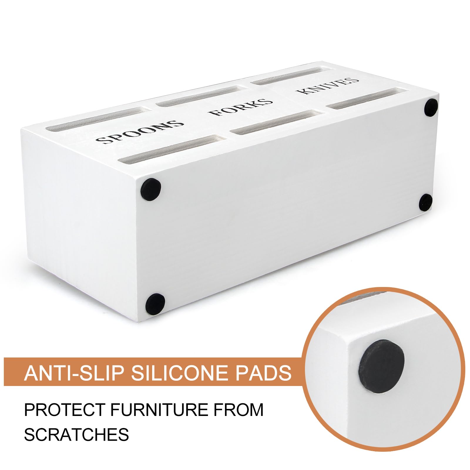 Ayiaren wooden silverware holder bottom rubber keeps it stable and table-friendly.