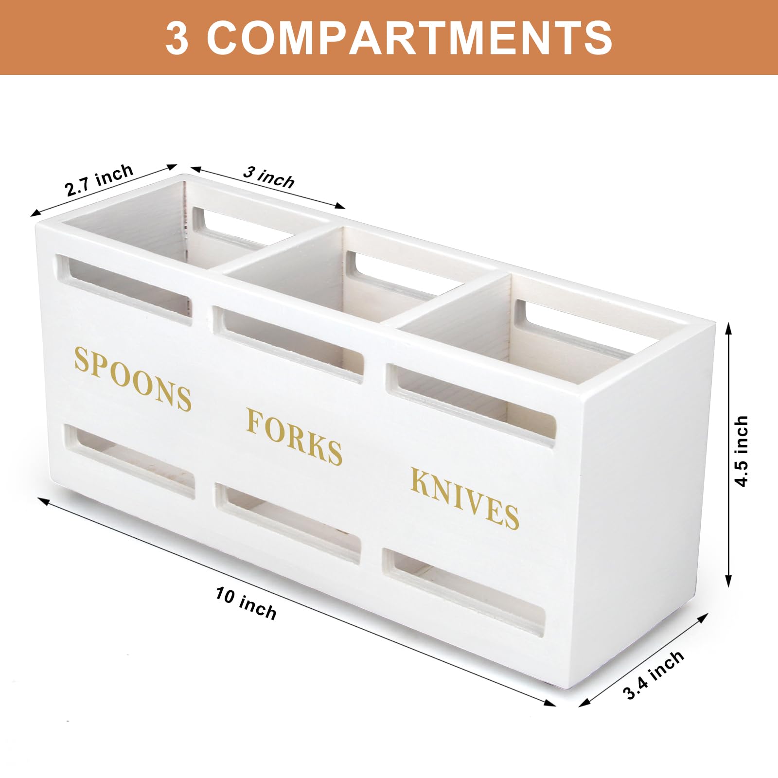 Ayiaren wood countertop organizer neatly separates spoons, forks, and knives for easy access.