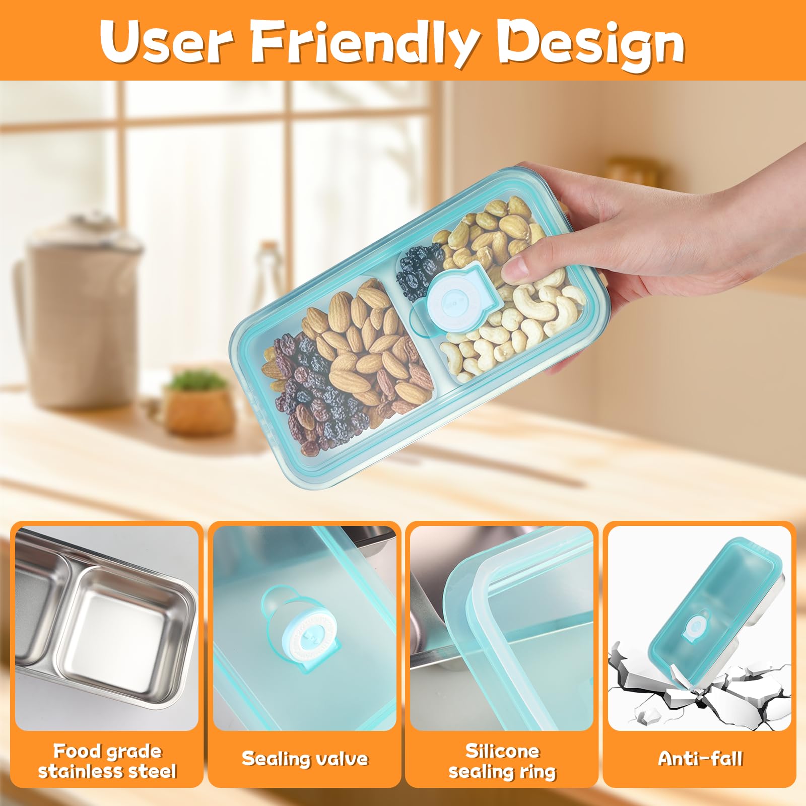 Ayland double-compartment design keeps different snacks separated during travel.