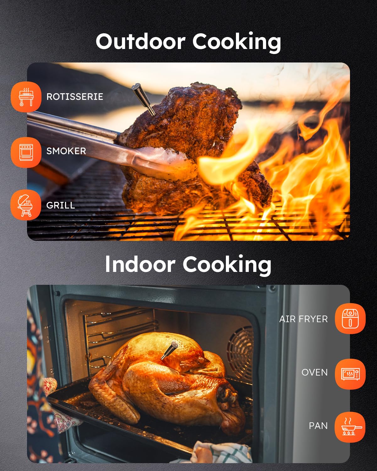 AYMDKI indoor-outdoor versatility supports grilling, roasting, and indoor cooking.