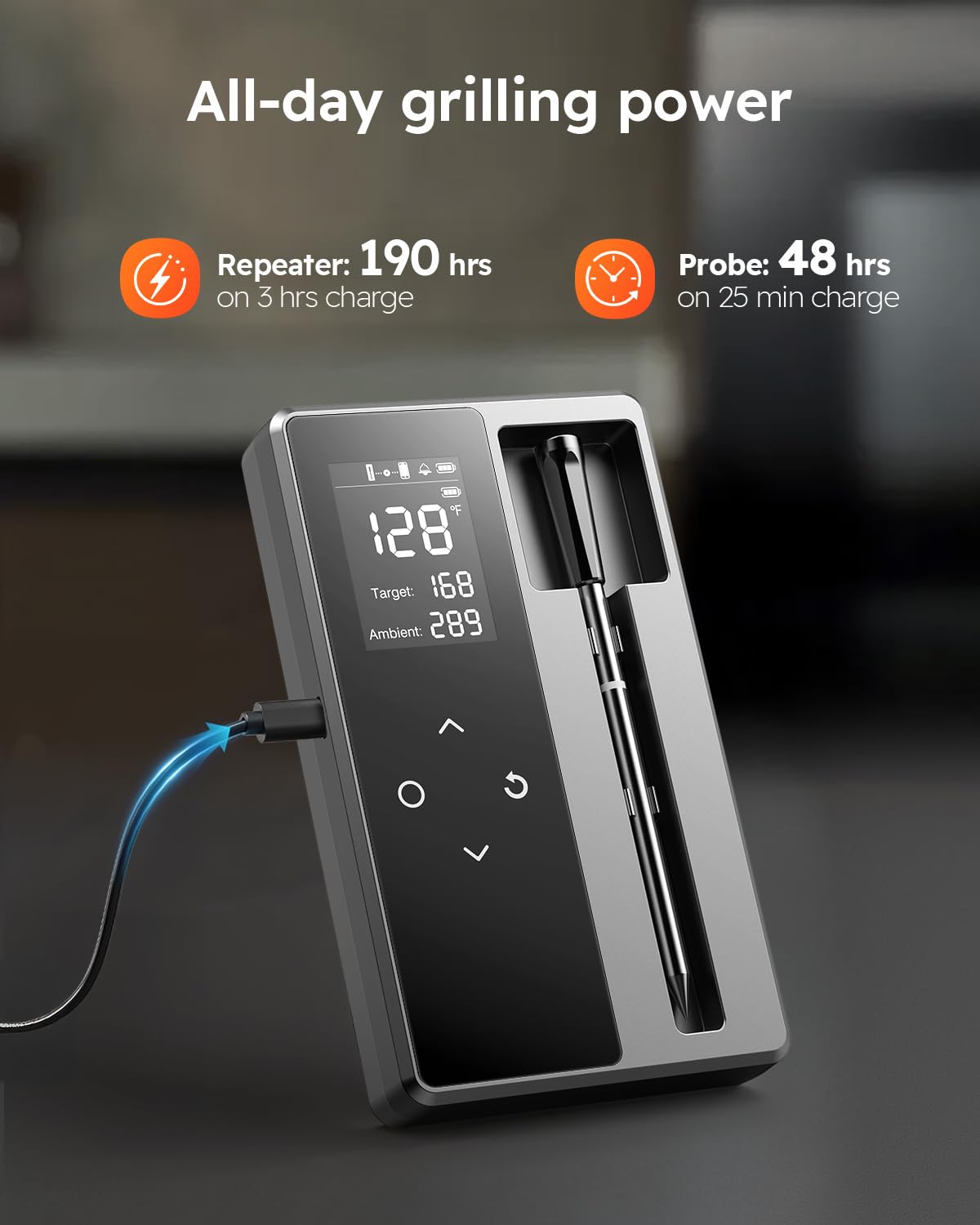 AYMDKI smart thermometer all-methods-use supports BBQ, oven, air fryer and more.