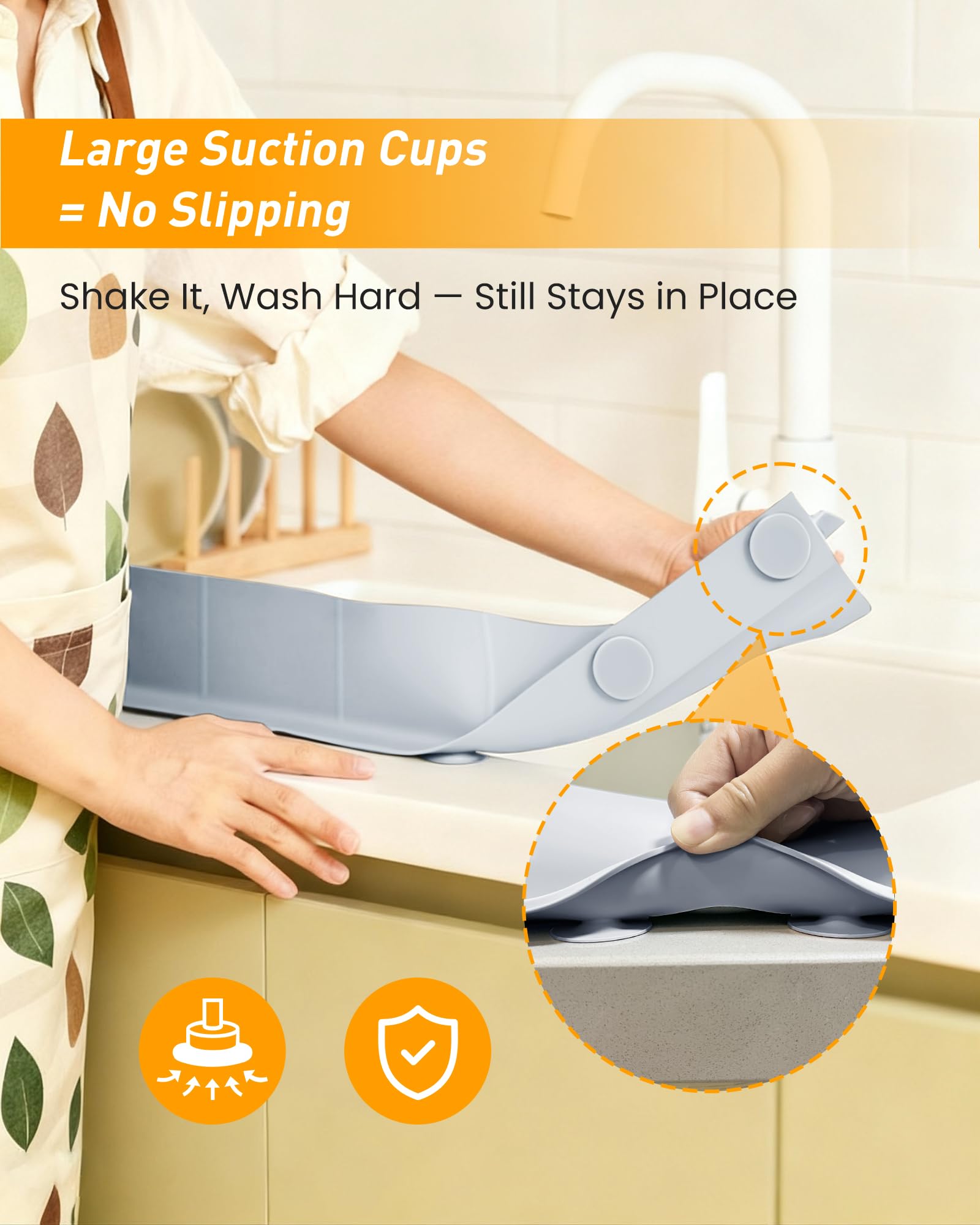 AyNirser bathroom edge splash guard protects countertops from water spills.