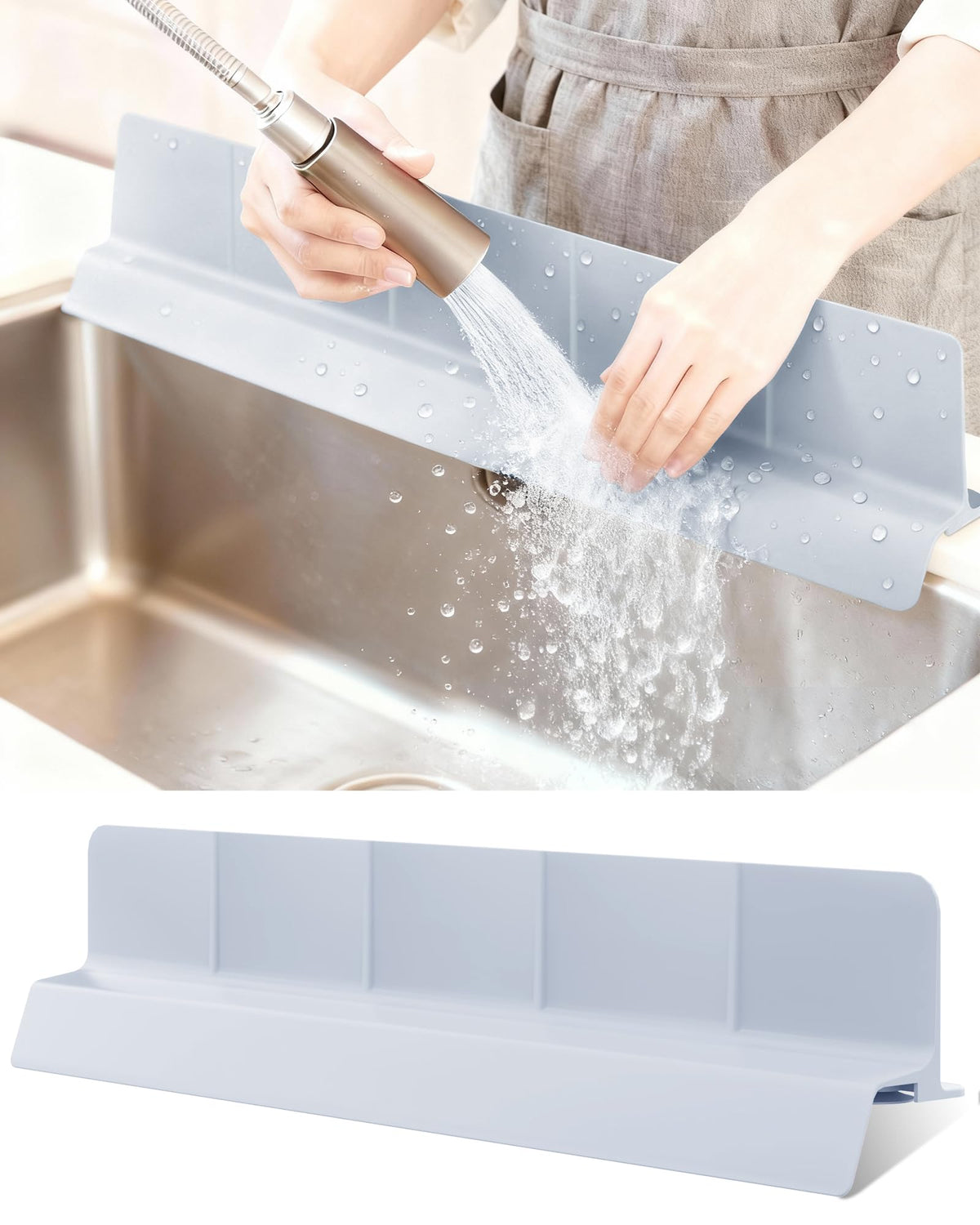 AyNirser kitchen sink splash guard on sink edge prevents splashes and keeps counters dry.