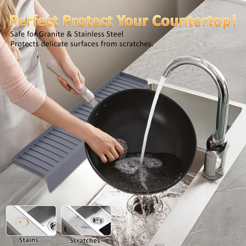 AyNirser splash guard with five-degree tilt directs water back to the sink.