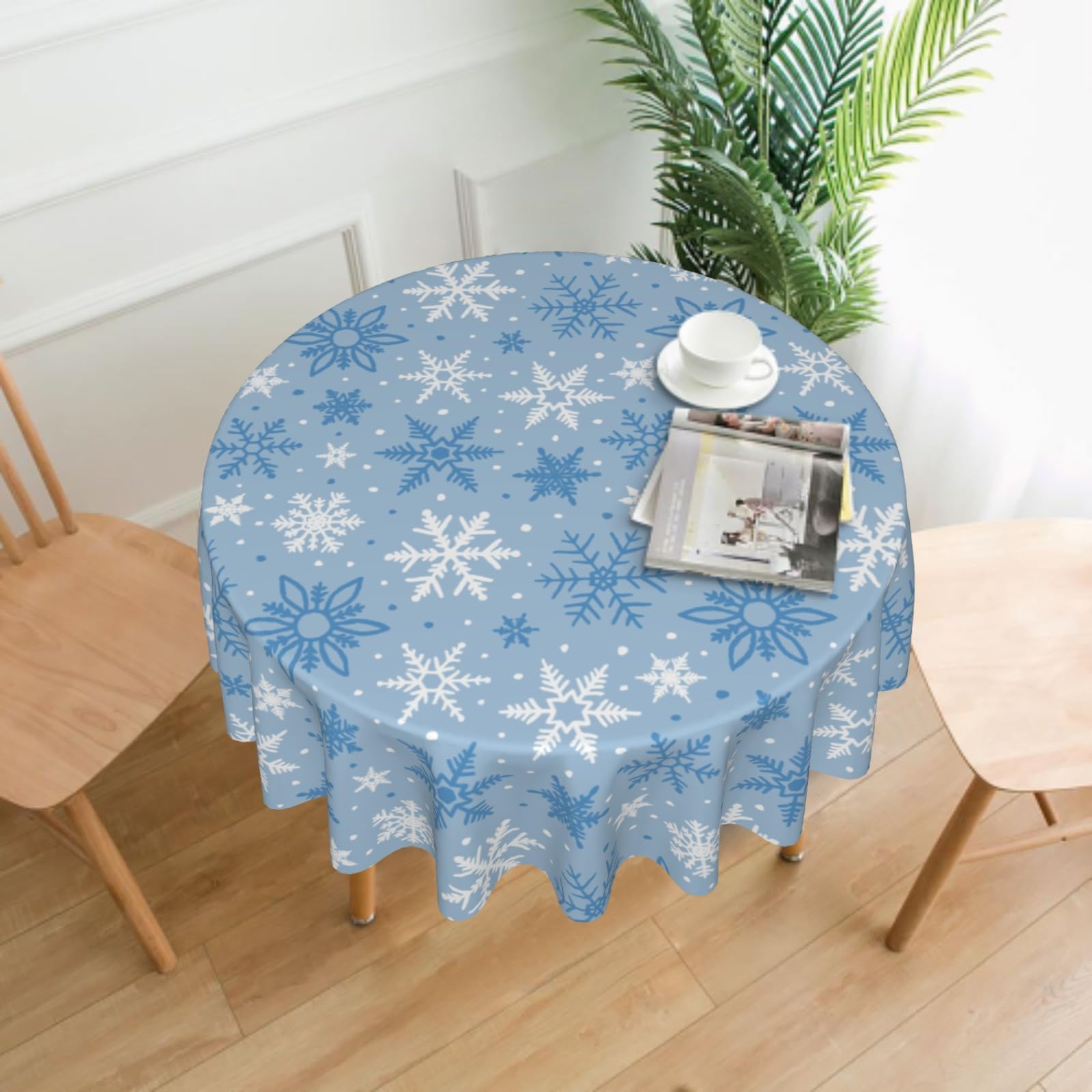 Aytipun blue and white snowflake pattern tablecloth enhances holiday ambiance for gatherings.