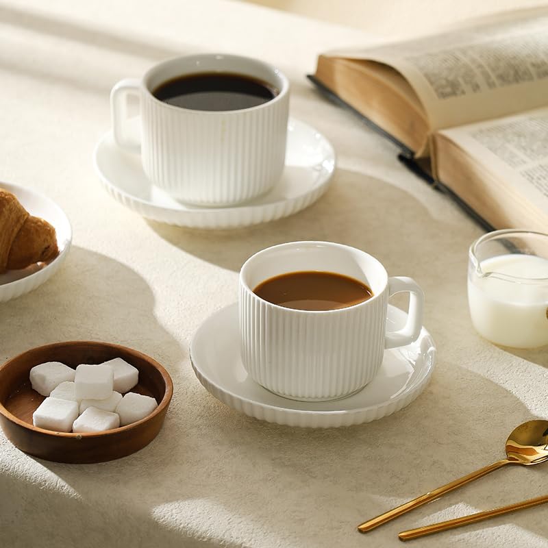 AYUCIA white cream ceramic mugs with glossy finish for tea or coffee
