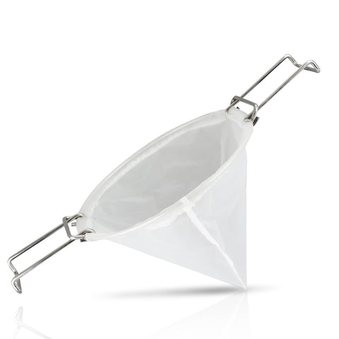 AYUSEB 10-inch cone filter bag over pot for clean fryer oil and easy drainage.
