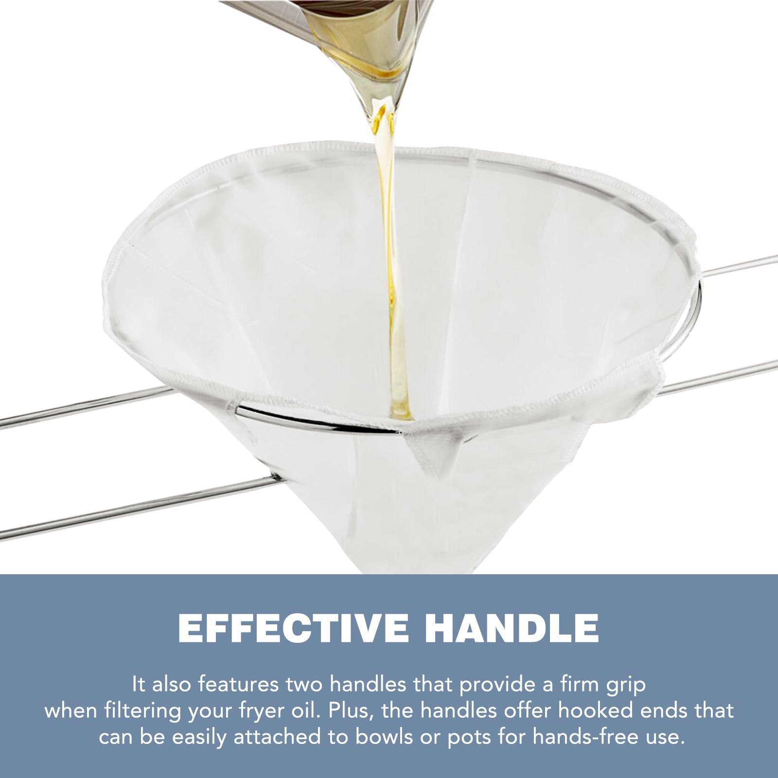 AYUSEB filter-bag-safety-handle demonstrates long, heat-safe grip during filtration.